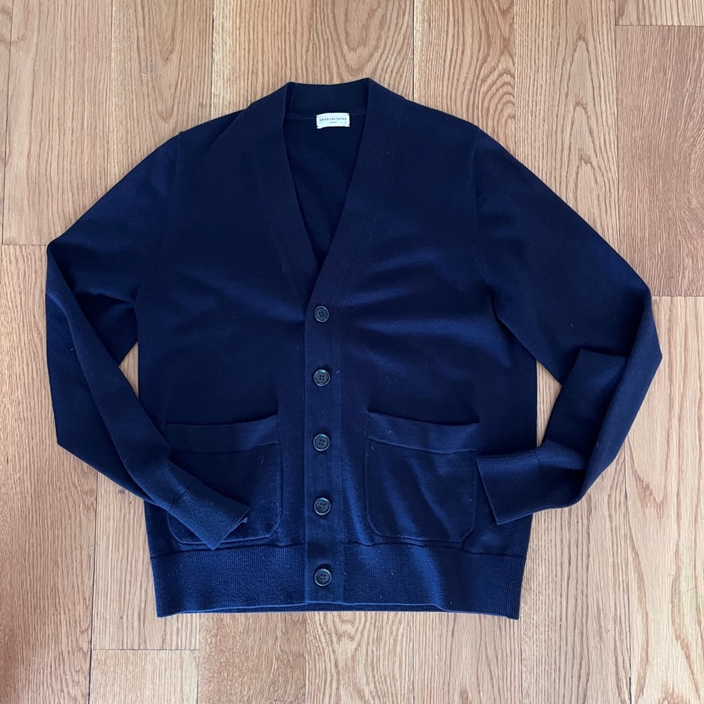 DRIES VAN NOTEN NAVY MERINO WOOL CARDIGAN